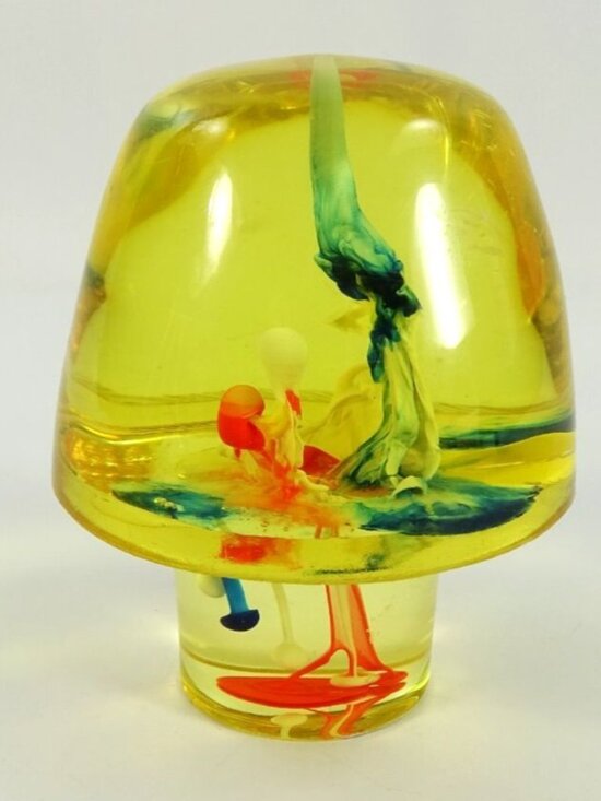 Vintage MCM Acrylic Lucite Mushroom Paperweight Yellow UNIQUE - Picture 1 of 10